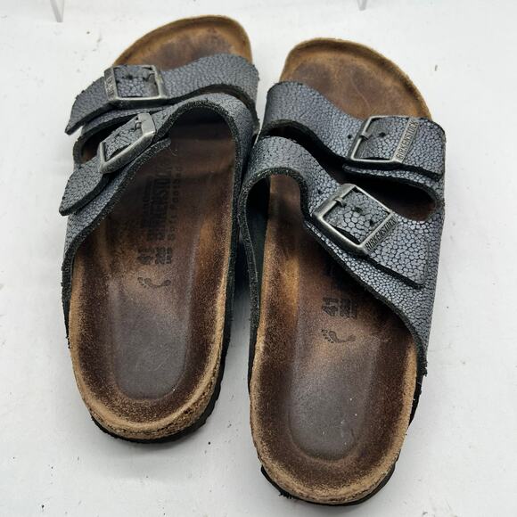 Birkenstock Arizona Sandals Shoes Womens 41 US 9-9.5 Shiny Blue Strap Buckle - Picture 6 of 9